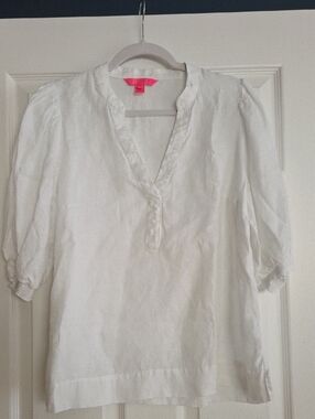 Lilly Pulitzer White Split-Neck Puff Sleeve Tunic
